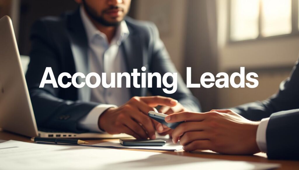 A close-up view of a small business owner in South Africa, sitting at a desk with a laptop, smartphone, and financial documents. The lighting is warm and focused, creating a professional and productive atmosphere. In the background, a stylized illustration of the MegaLeads logo and the words "Accounting Leads" are visible, hinting at the company's services. The scene conveys the idea of targeted lead generation for accounting firms, helping to grow their businesses in the South African market. A close-up view of a small business owner in South Africa, sitting at a desk with a laptop, smartphone, and financial documents. The lighting is warm and focused, creating a professional and productive atmosphere. In the background, a stylized illustration of the MegaLeads logo and the words "Accounting Leads" are visible, hinting at the company's services. The scene conveys the idea of targeted lead generation for accounting firms, helping to grow their businesses in the South African market.