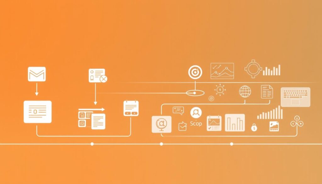 A sleek, minimalist illustration of the lead nurturing automation process for MegaLeads. In the foreground, a stylized customer journey with touchpoints like email campaigns, targeted content, and personalized offers. In the middle ground, a dynamic workflow of marketing automation tools seamlessly connecting and optimizing these interactions. The background features a sophisticated data visualization, highlighting key metrics and insights that drive the process. Warm, muted tones create a professional, elegant atmosphere, emphasizing the precision and effectiveness of MegaLeads' lead nurturing capabilities. A sleek, minimalist illustration of the lead nurturing automation process for MegaLeads. In the foreground, a stylized customer journey with touchpoints like email campaigns, targeted content, and personalized offers. In the middle ground, a dynamic workflow of marketing automation tools seamlessly connecting and optimizing these interactions. The background features a sophisticated data visualization, highlighting key metrics and insights that drive the process. Warm, muted tones create a professional, elegant atmosphere, emphasizing the precision and effectiveness of MegaLeads' lead nurturing capabilities.