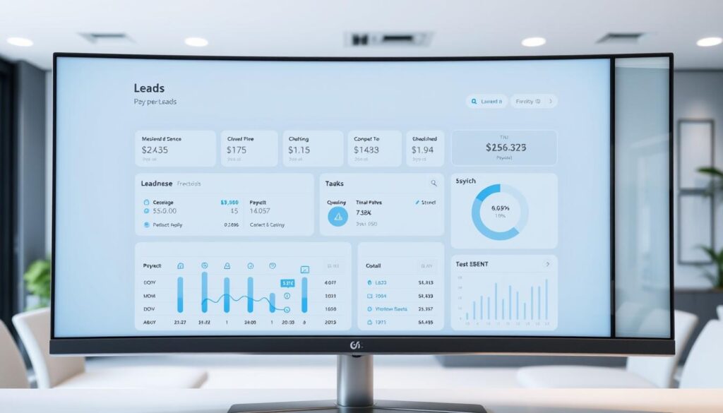 A sleek, modern dashboard showcasing MegaLeads' pay-per-lead system for cleaning companies. A clean, minimalist interface with an overview of leads, conversion rates, and payouts. Soft blue and gray tones create a professional, trustworthy atmosphere. The dashboard is displayed on a large, high-resolution monitor, set against a blurred background of an office space. Elegant typography and intuitive data visualizations highlight the system's effectiveness. The overall impression conveys efficiency, transparency, and the reliable service MegaLeads provides to help cleaning businesses grow. A sleek, modern dashboard showcasing MegaLeads' pay-per-lead system for cleaning companies. A clean, minimalist interface with an overview of leads, conversion rates, and payouts. Soft blue and gray tones create a professional, trustworthy atmosphere. The dashboard is displayed on a large, high-resolution monitor, set against a blurred background of an office space. Elegant typography and intuitive data visualizations highlight the system's effectiveness. The overall impression conveys efficiency, transparency, and the reliable service MegaLeads provides to help cleaning businesses grow.