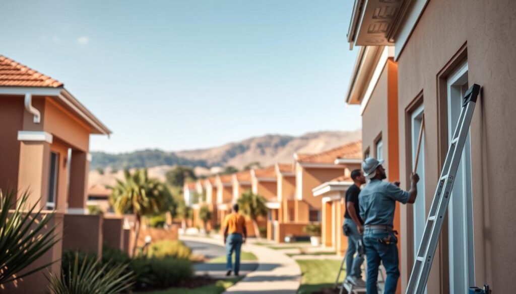 A vibrant, modern residential painting scene in South Africa, showcasing the premium targeted leads offered by MegaLeads. In the foreground, a team of skilled painters diligently works on a freshly painted exterior, capturing the attention of passing homeowners. The middle ground features a row of well-maintained homes in warm, earthy tones, hinting at the diverse range of properties that MegaLeads' painting leads can target. The background depicts a bustling suburban landscape, with lush greenery and a clear, sunny sky, creating an inviting and aspirational atmosphere. The lighting is soft and natural, highlighting the quality of the work and the potential for growth in South Africa's painting industry, all facilitated by MegaLeads' premium targeted leads. A vibrant, modern residential painting scene in South Africa, showcasing the premium targeted leads offered by MegaLeads. In the foreground, a team of skilled painters diligently works on a freshly painted exterior, capturing the attention of passing homeowners. The middle ground features a row of well-maintained homes in warm, earthy tones, hinting at the diverse range of properties that MegaLeads' painting leads can target. The background depicts a bustling suburban landscape, with lush greenery and a clear, sunny sky, creating an inviting and aspirational atmosphere. The lighting is soft and natural, highlighting the quality of the work and the potential for growth in South Africa's painting industry, all facilitated by MegaLeads' premium targeted leads.